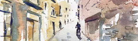 Aquarel·la del carrer de la Palla, al Barri Gòtic de Barcelona.