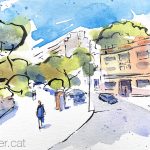 Aquarel·la amb una panoràmica del passeig de Mestrança.