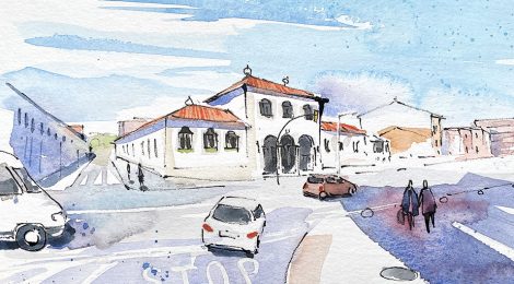 Aquarel·la de la biblioteca Costa i Fornaguera de Calella.