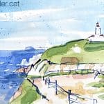 Aquarel·la amb una panoràmica dels penyasegats del Cabo da Roca.