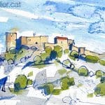 Aquarel·la amb una panoràmica del castell de Claramunt.