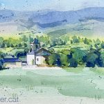 Aquarel·la de l'església de Sant Martí d'Ix a l'Alta Cerdanya.