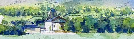 Aquarel·la de l'església de Sant Martí d'Ix a l'Alta Cerdanya.