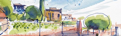 Aquarel·la amb una vista del castell de Centelles.