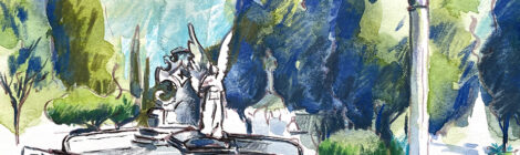 Aquarel·la amb una vista del panteó Mir, projectat per Gaietà Buïgas i Monravà.