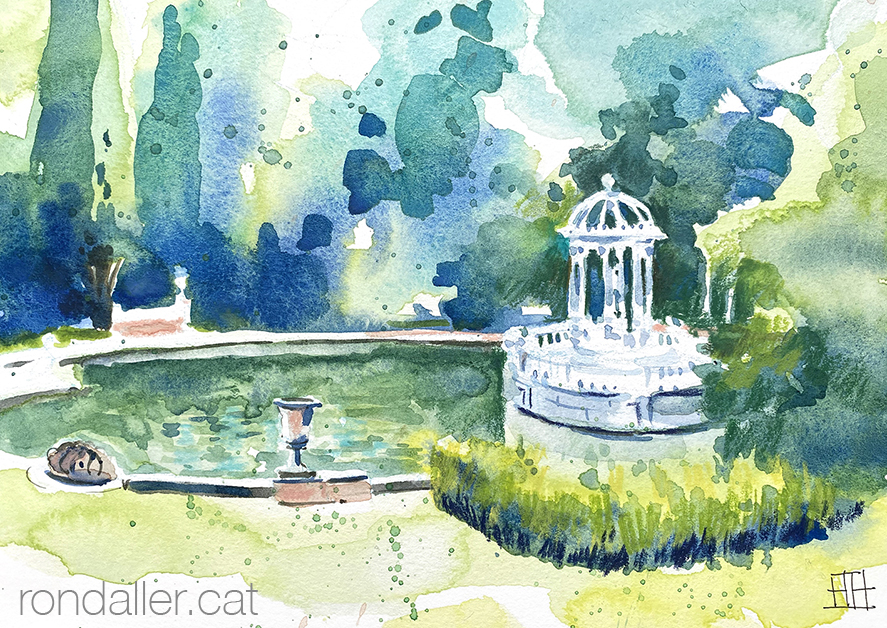 Aquarel·la amb una vista del jardí de Can Garí.