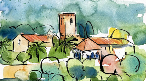 Aquarel·la del santuari de Santa Quitèria a Vilanova del Vallès.