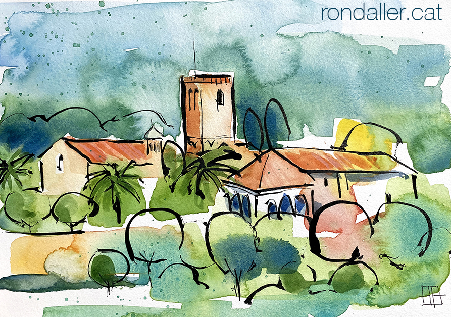 Aquarel·la del santuari de Santa Quitèria a Vilanova del Vallès.