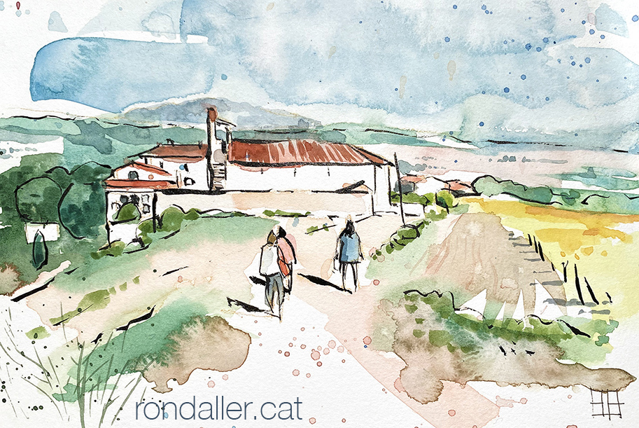 Aquarel·la amb una panoràmica de Torre-ramona, dins el terme de Subirats.