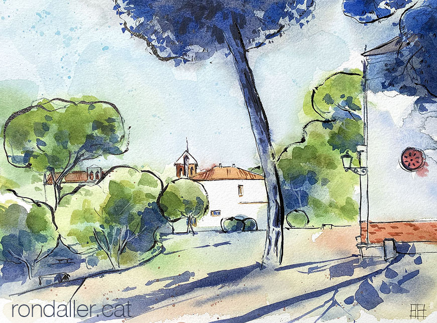 Aquarel·la amb una vista del parc del Santuari de la Misericòrdia.