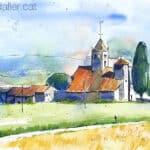 Aquarel·la de l'església de Sant Vicenç de Canet d'Adri.