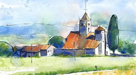 Aquarel·la de l'església de Sant Vicenç de Canet d'Adri.