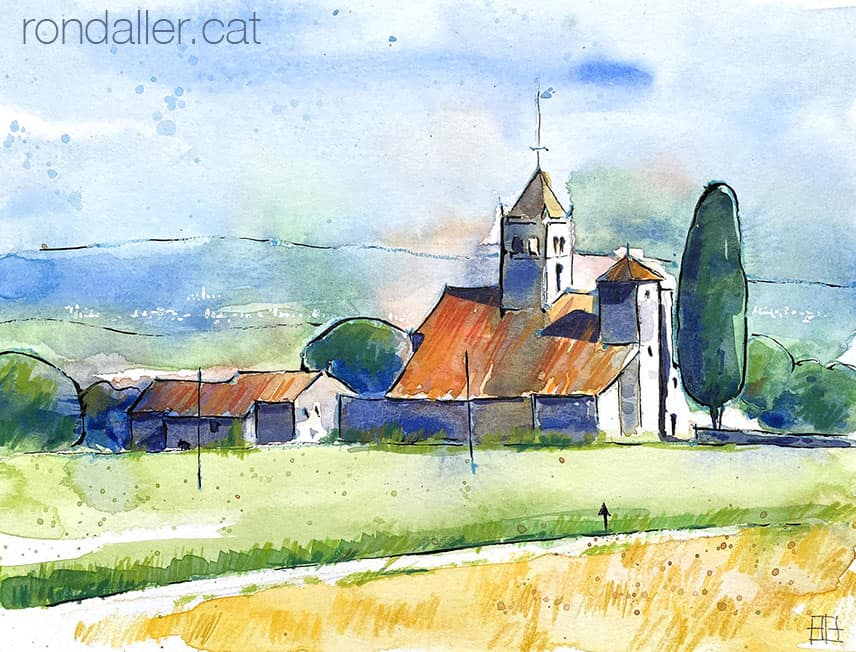 Aquarel·la de l'església de Sant Vicenç de Canet d'Adri.