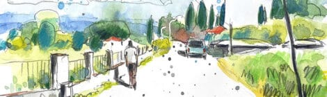 Aquarel·la de la carretera de Banyeres, als afores de Centelles.