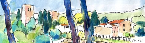 Aquarel·la de l'Església Vella de Sant Andreu de Llavaneres.