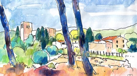 Aquarel·la de l'Església Vella de Sant Andreu de Llavaneres.
