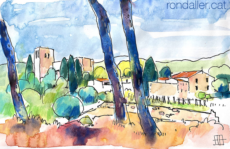 Aquarel·la de l'Església Vella de Sant Andreu de Llavaneres.