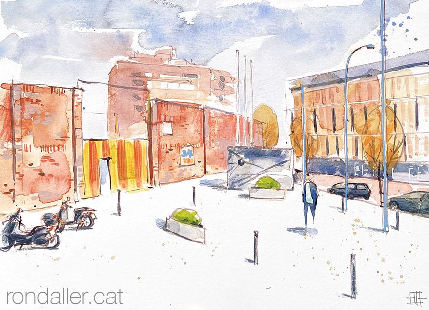 Aquarel·la de l'entrada de camp Narcís Sala de Sant Andreu.