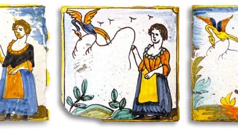 Rajoles de la dona i l’ocell de la Casa Museu Santacana de Martorell.