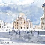 Aquarel·la amb una vista de la Piazza del Duomo de Milà.