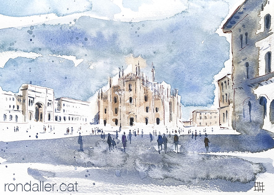 Aquarel·la amb una vista de la Piazza del Duomo de Milà.