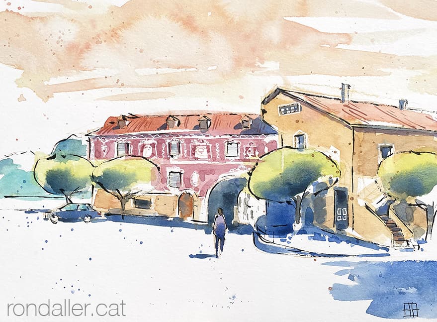 Aquarel·la amb una vista de la plaça de Santa Llúcia.