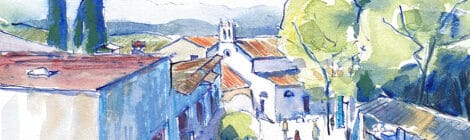 Aquarel·la amb una panoràmica del paratge del Vilar.