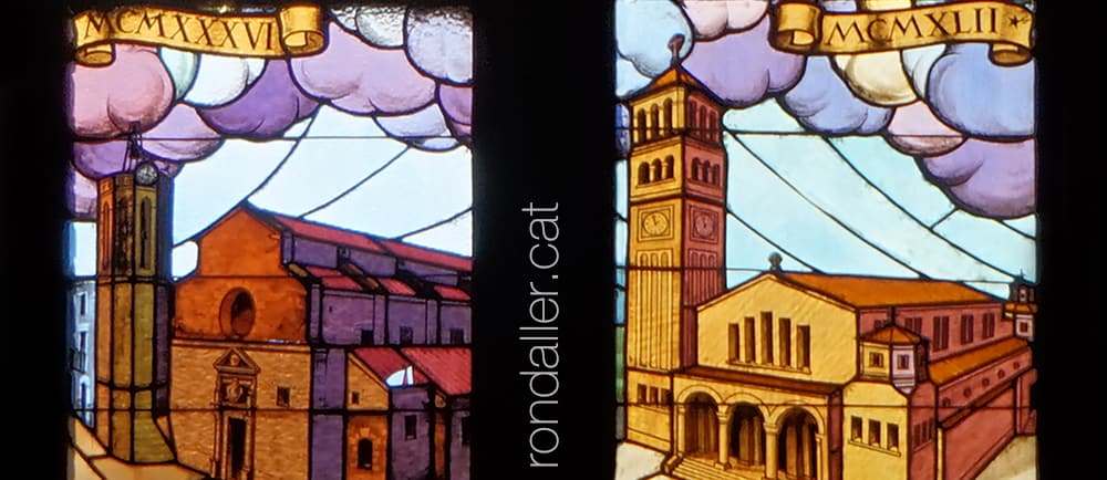 Detall del vitrall de l'església de Santa Eulàlia de Mèrida.