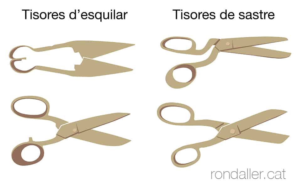 Comparativa entre les tisores d'esquilar i les tisores de sastre.