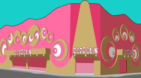 Recreació de la façana de la discoteca Zeppelin d'Anglès.
