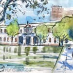 Aquarel·la dels jardins del Príncep de Girona a Barcelona.