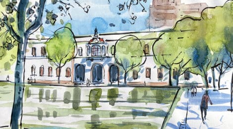 Aquarel·la dels jardins del Príncep de Girona a Barcelona.