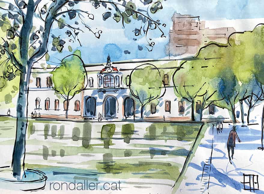 Aquarel·la dels jardins del Príncep de Girona a Barcelona.