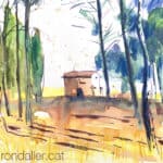 Aquarel·la de la capella romànica de Sant Nicolau als afores de Sabadell.