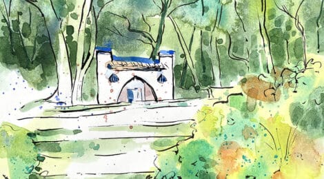 Aquarel·la amb una vista de la font del Ferro d'Argentona.