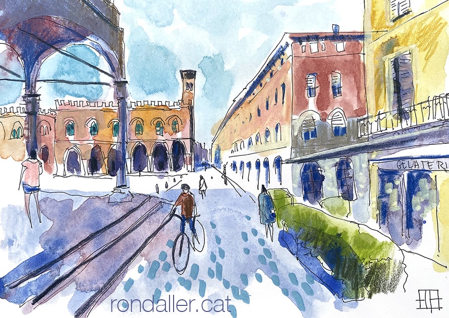 Aquarel·la amb una vista de la piazza del Duomo de Cremona.