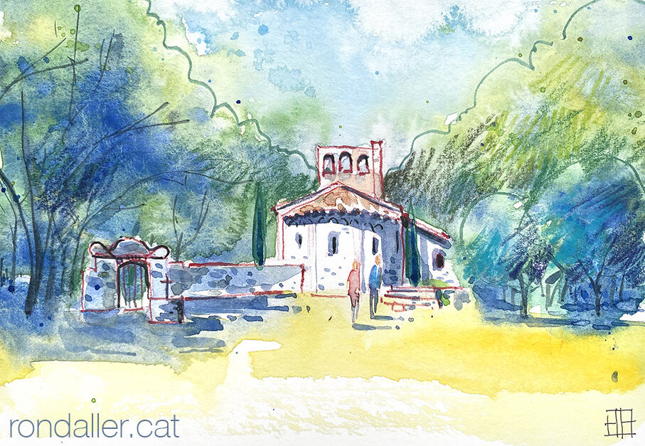 Aquarel·la amb una vista de l'ermita de Santa Justa i Santa Rufina.