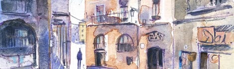 Aquarel·la amb una vista del carrer del Castell de Solsona.