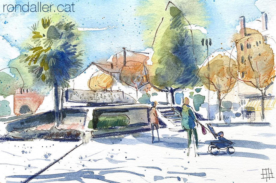 Aquarel·la amb una vista de la plaça del Camp de Solsona.