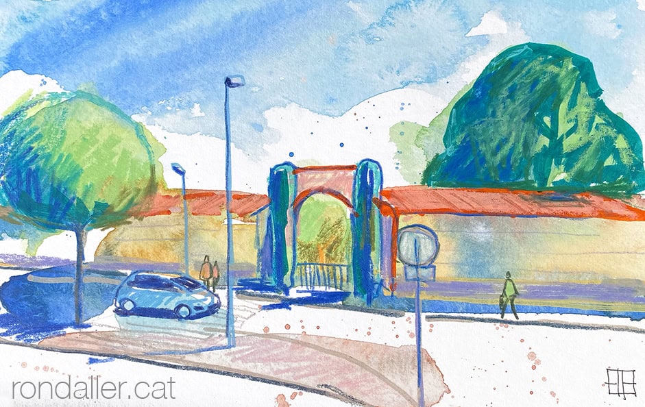 Aquarel·la amb una vista del portal d'entrada del cementiri del Masnou.