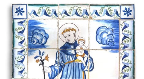 Iconografia de sant Antoni de Pàdua. Plafó ceràmic al Museu Santacana de Martorell.