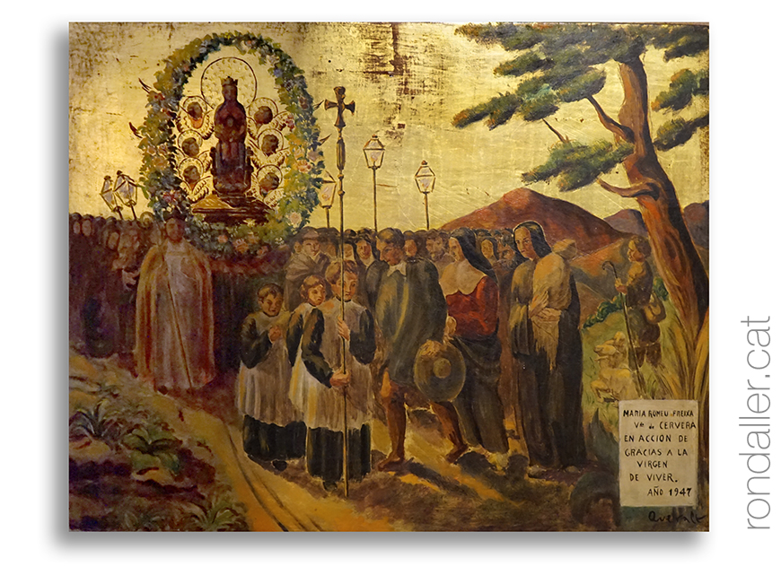 Exvot pintat o retauló, amb la processó de la Mare de Déu.