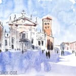 Aquarel·la amb una vista de la piazza Sordello de Màntua.