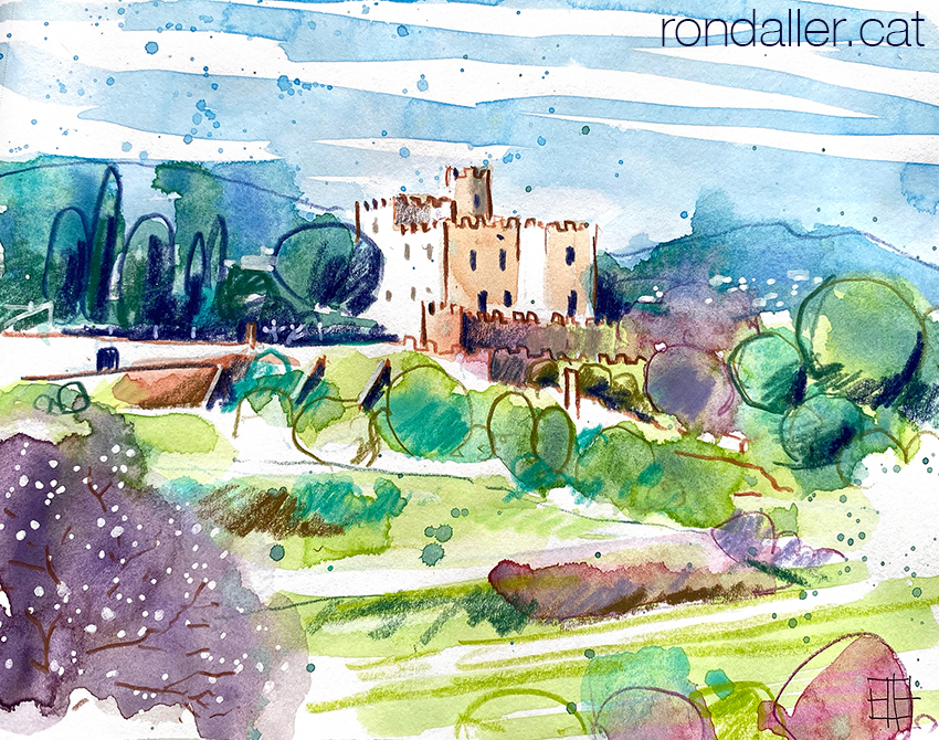 Aquarel·la amb una vista del castell de Vilassar de Dalt.