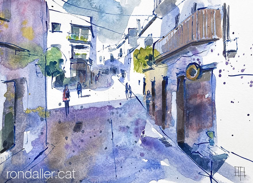 Aquarel·la amb una vista del carrer de Jesús de Sitges.