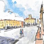 Aquarel·la amb una vista de la piazza Ducale de Sabbioneta.