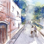 Aquarel·la amb una vista del carrer Francesc Gumà de Sitges.