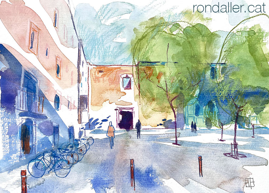 Aquarel·la de l'entrada del convent des del carrer Tantarantana.