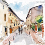 Aquarel·la amb una vista del carrer Jaume Fons.