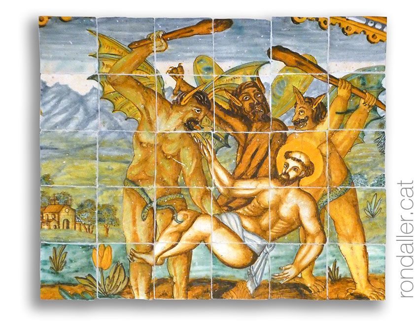 Claustre de Sant Francesc de Terrassa. Detall d'un plafó ceràmic.
